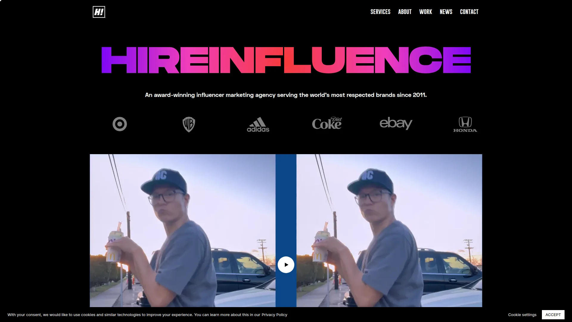 HireInfluence website screenshot